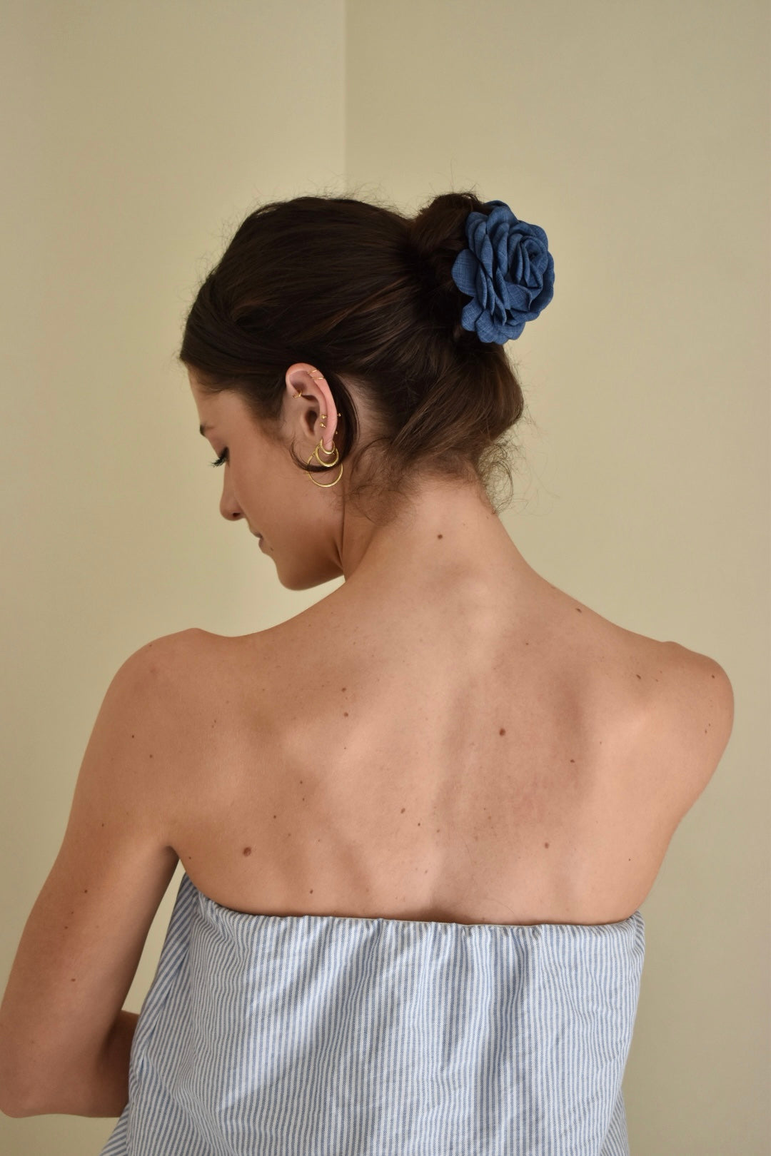 Big Rose haarclip - denim