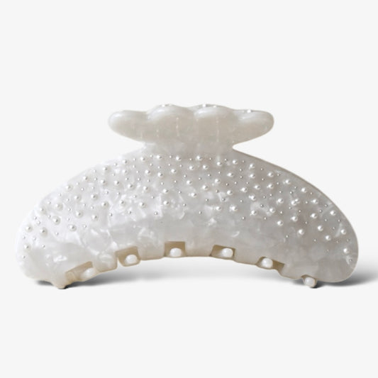 Witte haarklem met parels – grote acetaat clip geschikt voor elk haartype