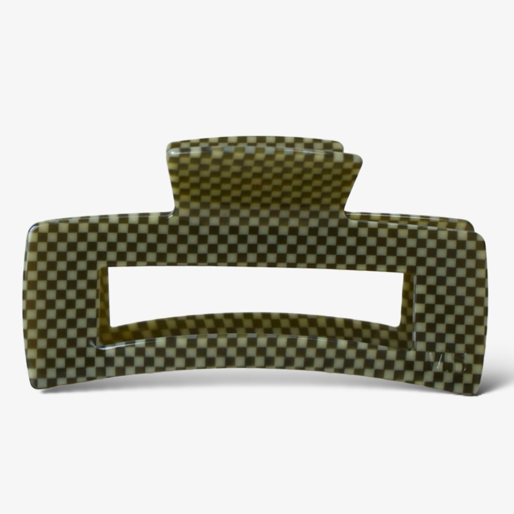 XXL haarklem in donkergroen geruit design, perfect voor lang en dik haar, duurzaam acetaat.