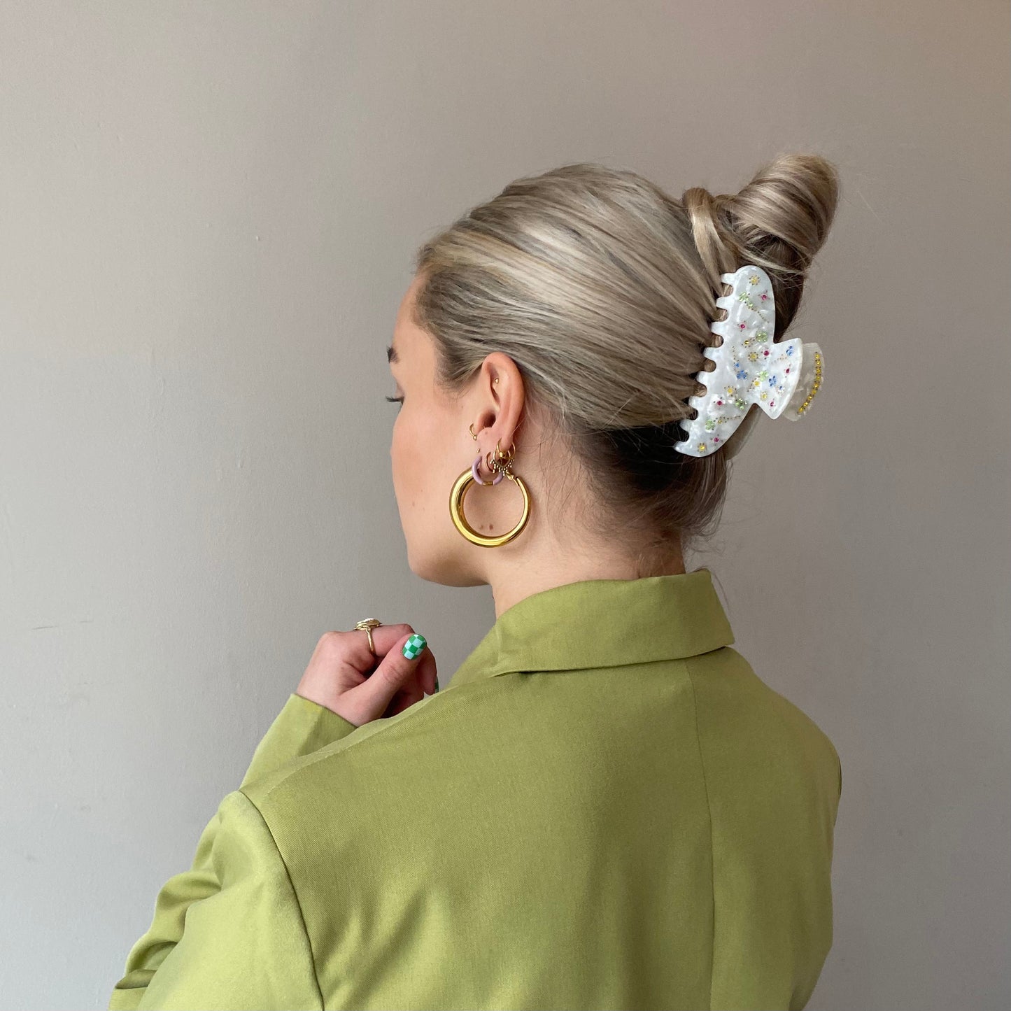 Rhinestone haarclip - Wit