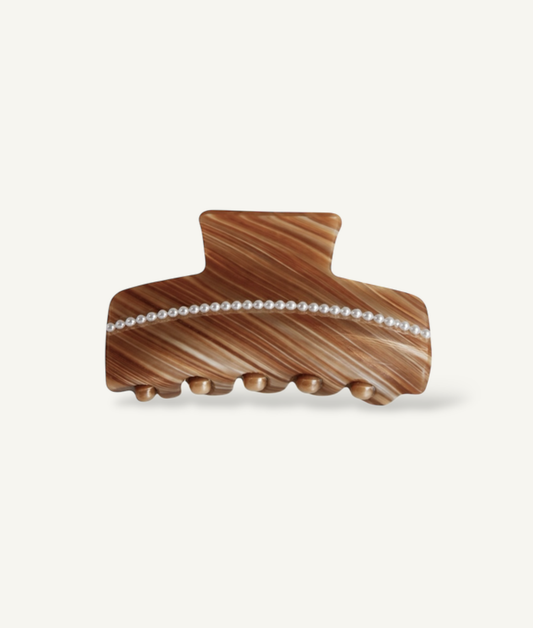 Parel haarclip - Bruin